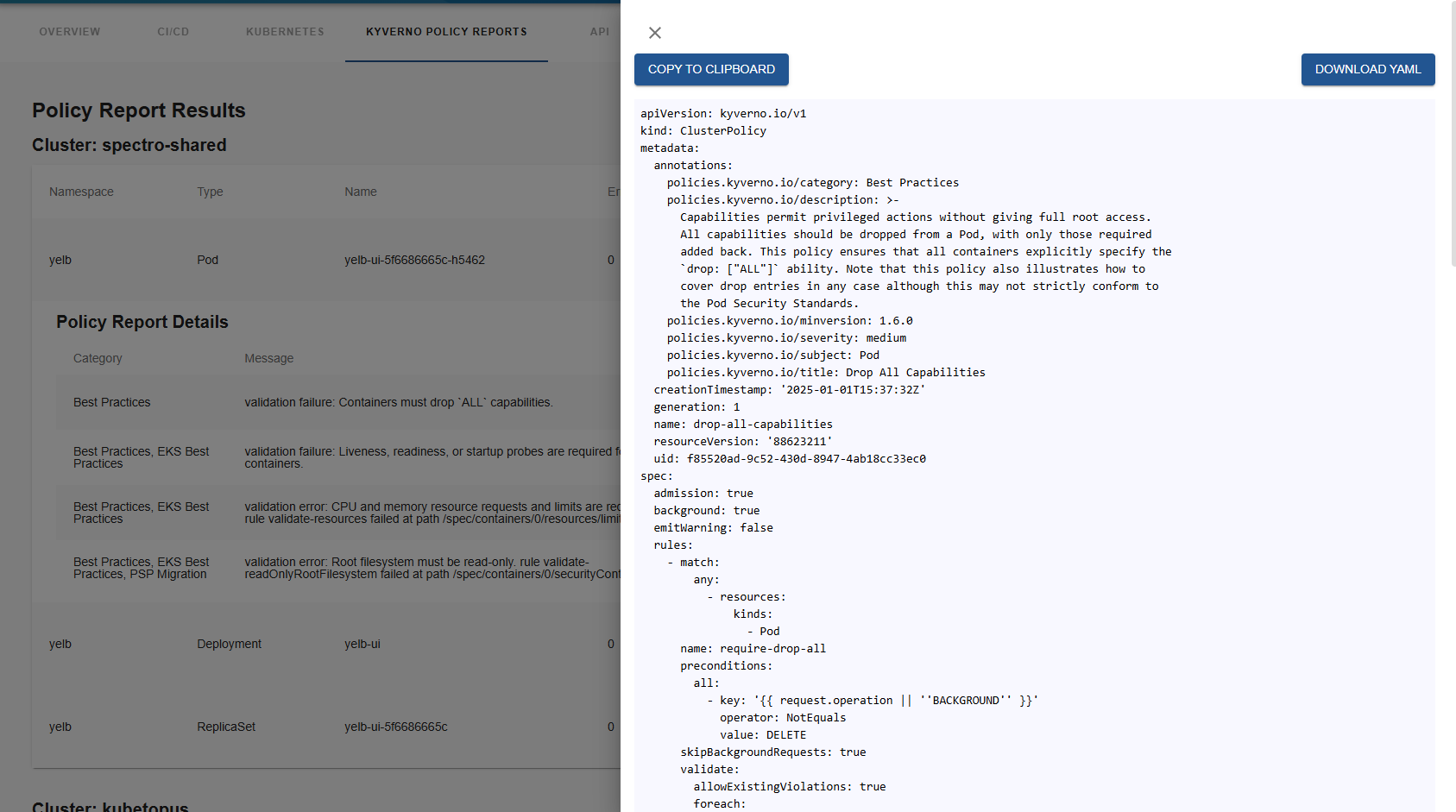 Policy YAML View